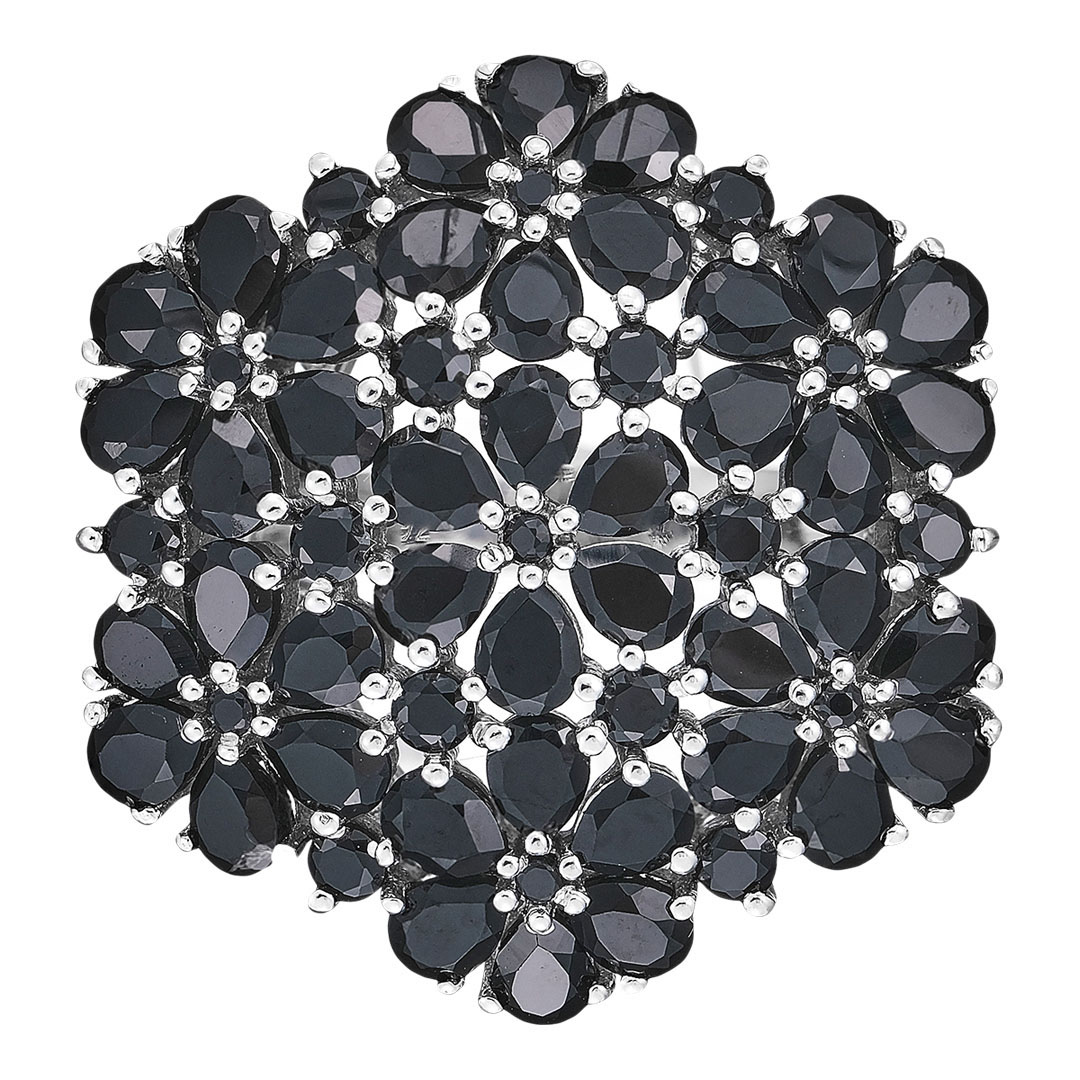 Серебряное кольцо 925 пробы; вставки 61 Шпинель черн. 10,35ct;