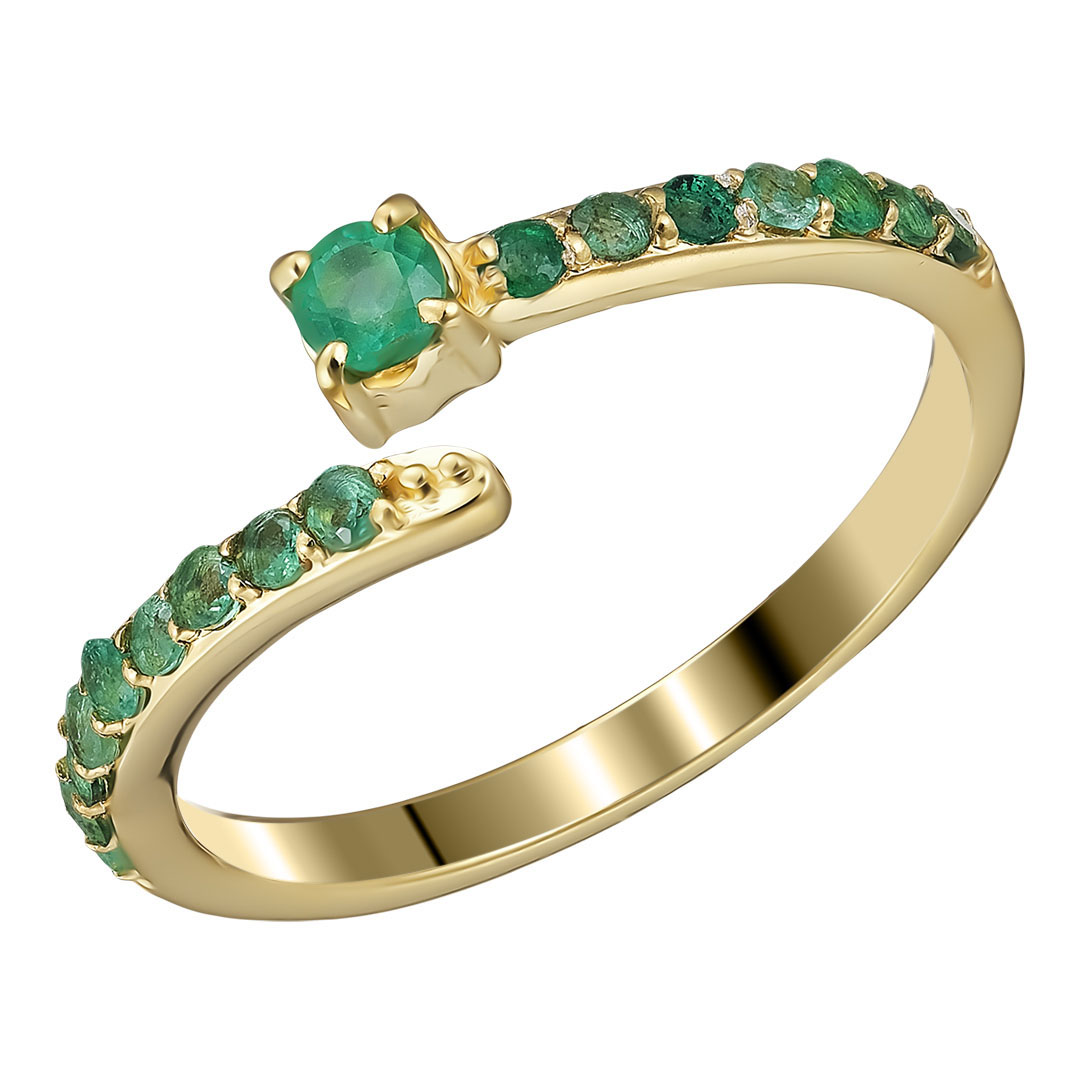 Серебряное кольцо 925 пробы; незамкнутое; вставки 17 Изумруд (О) 4/Г3 0,6ct;