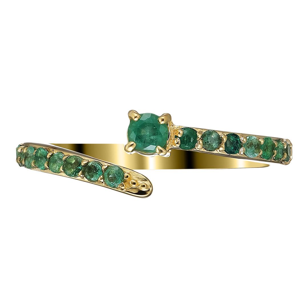 Серебряное кольцо 925 пробы; незамкнутое; вставки 17 Изумруд (О) 4/Г3 0,6ct;
