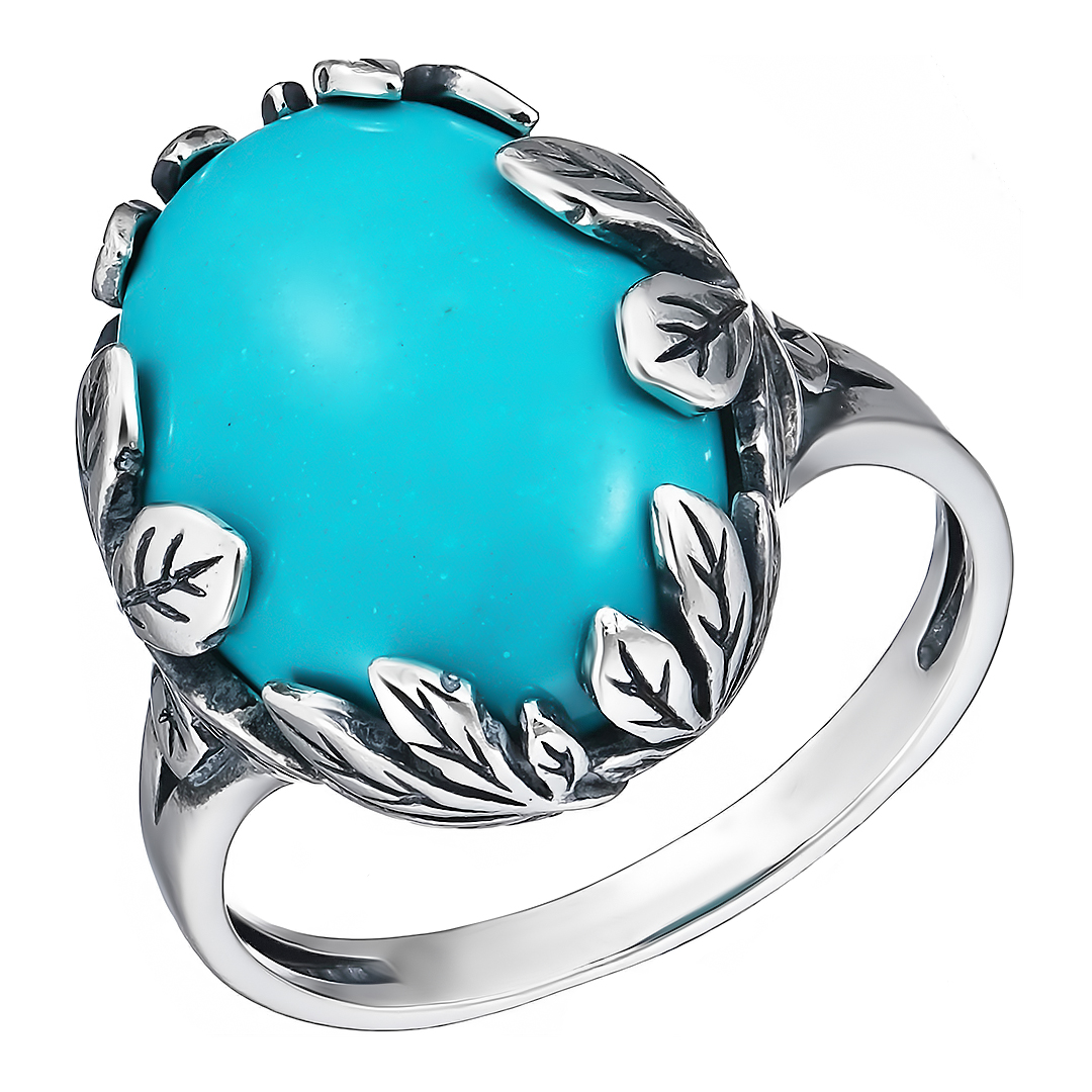 Серебряное кольцо 925 пробы; оксидирование; вставки 1 Бирюза;
