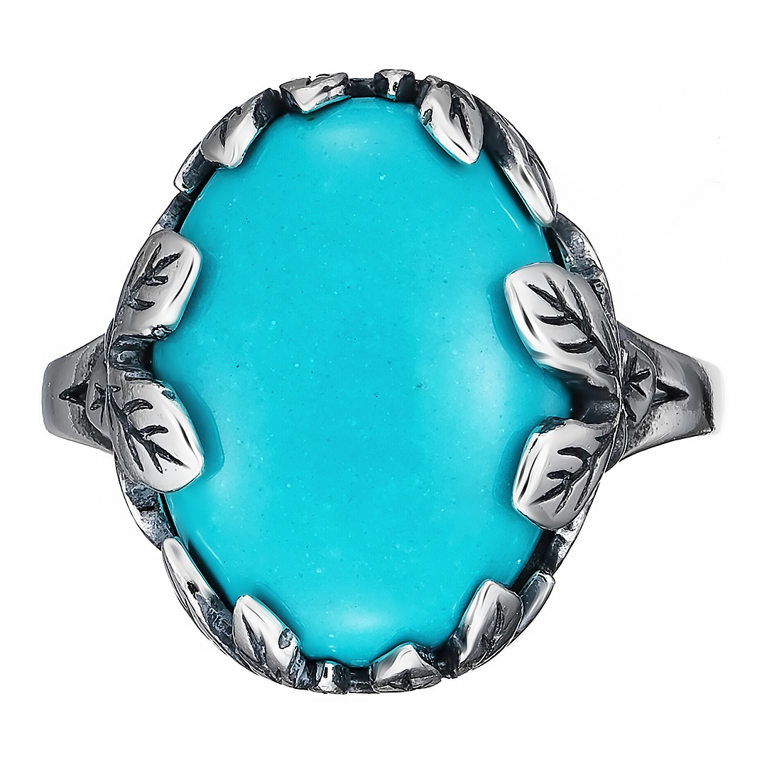 Серебряное кольцо 925 пробы; оксидирование; вставки 1 Бирюза;