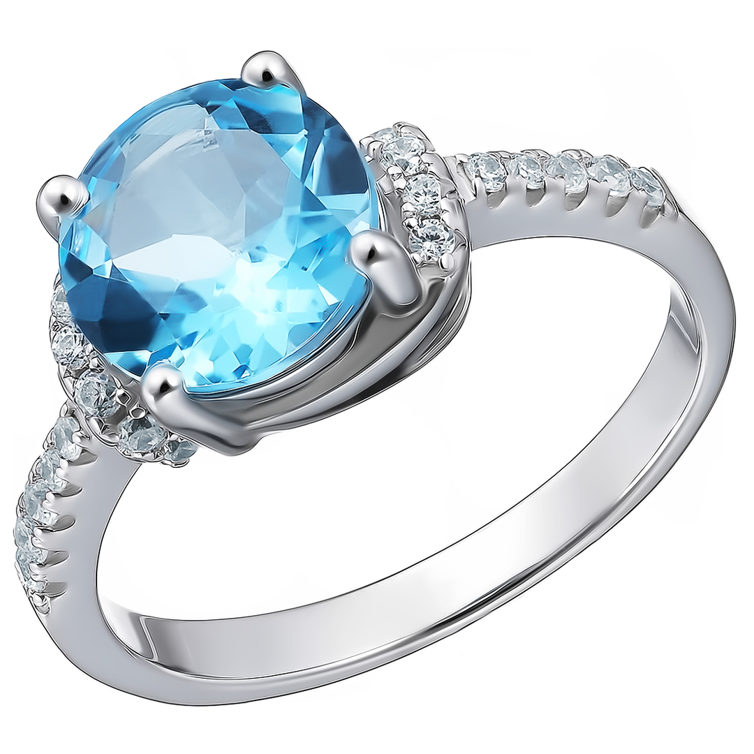 Серебряное кольцо 925 пробы; вставки 1 Топаз swiss; 20 Фианит бесцв.;