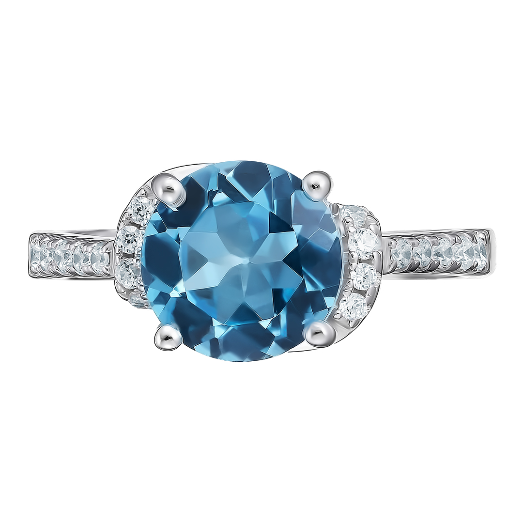 Серебряное кольцо 925 пробы; вставки 1 Топаз swiss; 20 Фианит бесцв.;