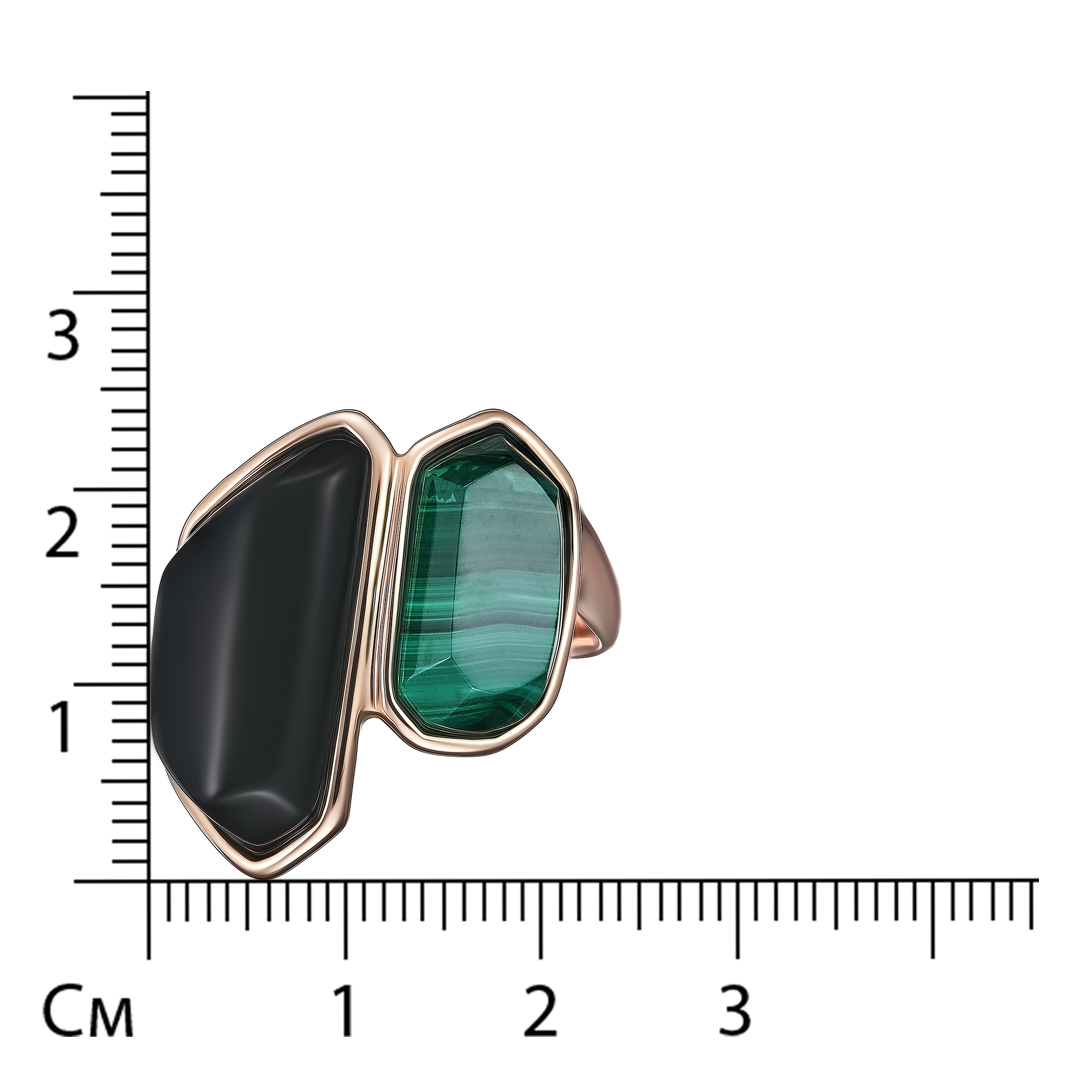 Серебряное кольцо 925 пробы; вставки 1 Малахит; 1 Оникс черный;