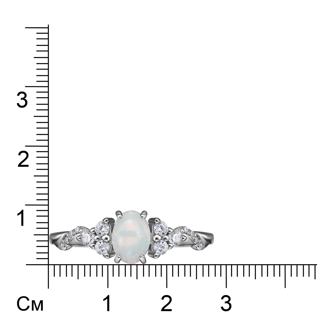 Серебряное кольцо 925 пробы; вставки 1 Опал белый; 14 Фианит бесцв.;