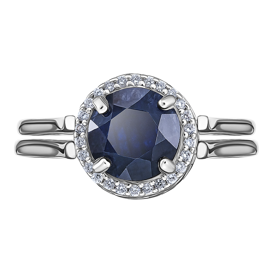 Серебряное кольцо 925 пробы; вставки 1 Сапфир 2,56 ct F/2; 1 Горный хрусталь 1,72 ct; Россыпь Циркон