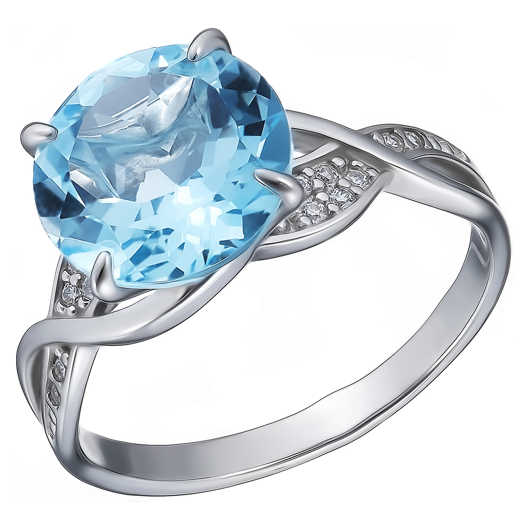 Серебряное кольцо 925 пробы; вставки 1 Топаз; 14 Фианит бесцв.;