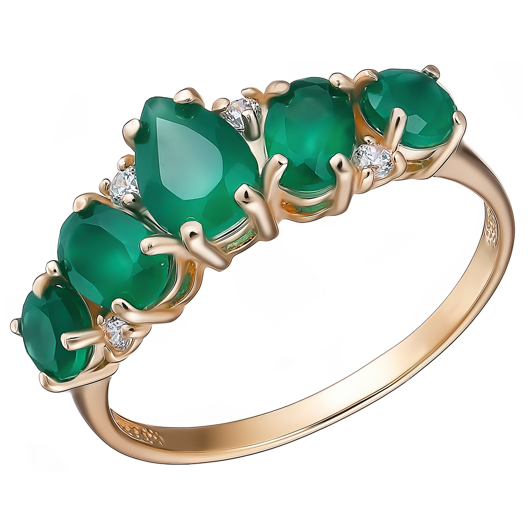 Серебряное кольцо 925 пробы; вставки 5 Агат; 4 Фианит бесцв.;