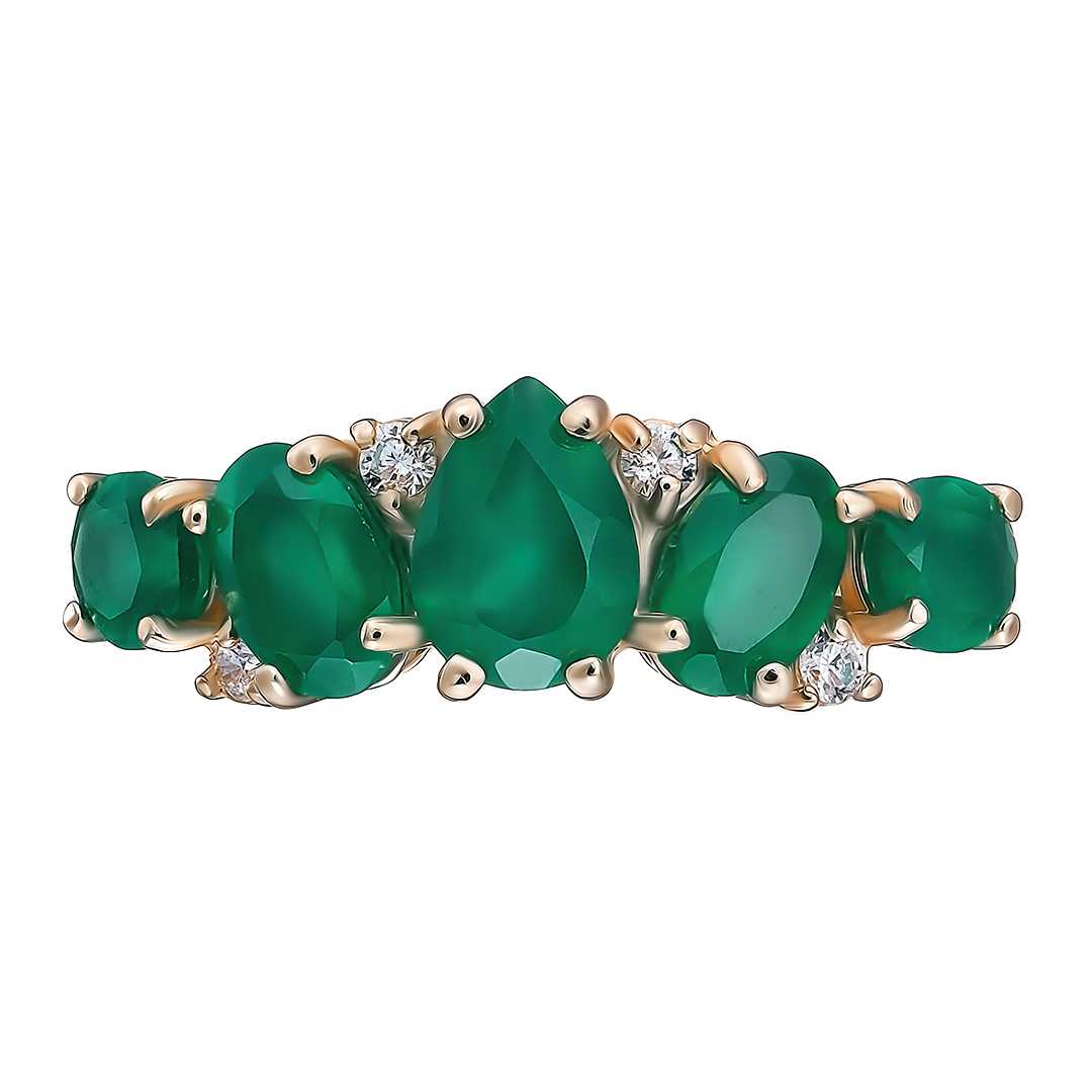 Серебряное кольцо 925 пробы; вставки 5 Агат; 4 Фианит бесцв.;
