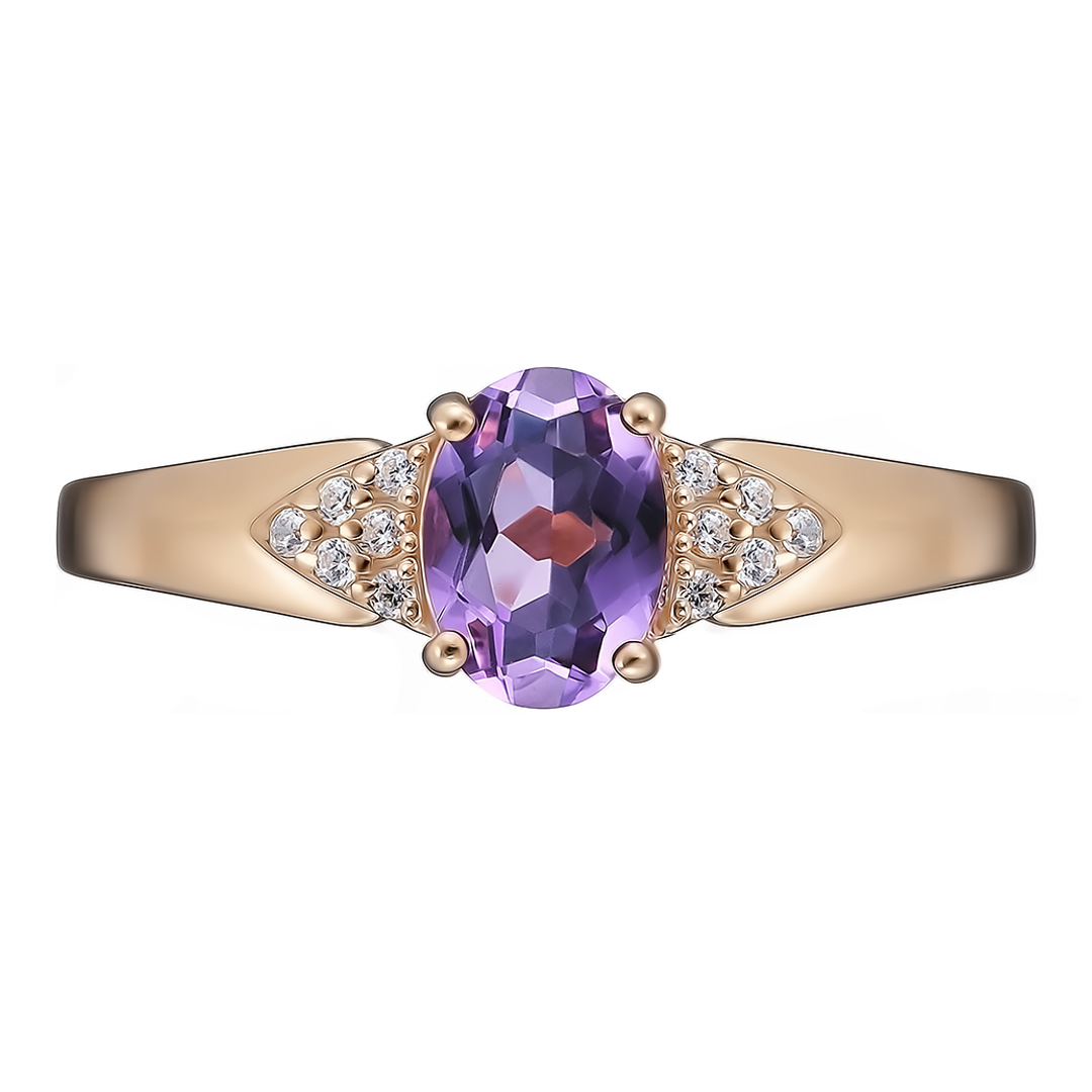 Серебряное кольцо с аметистом и фианитами