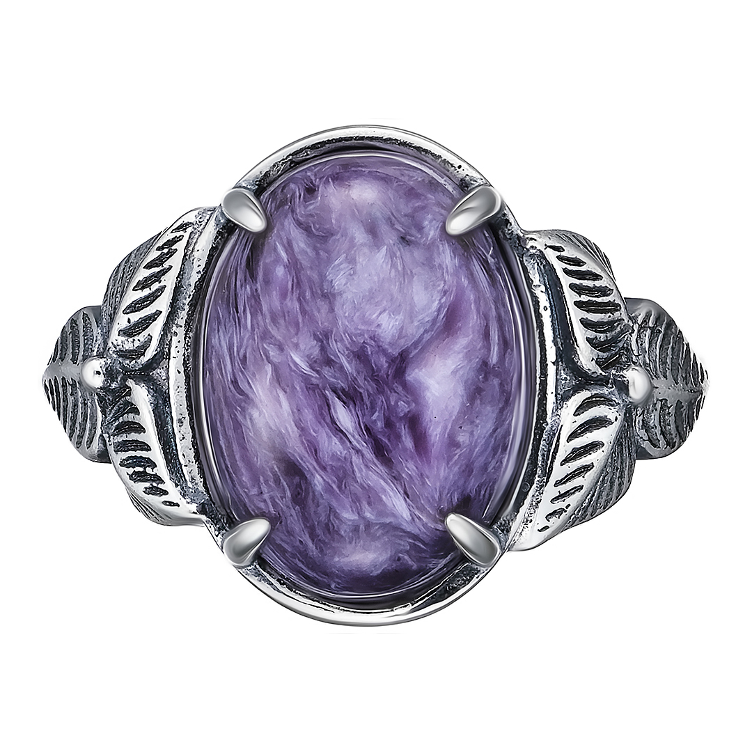 Серебряное кольцо 925 пробы; оксидирование; вставки 1 Чароит нат.;