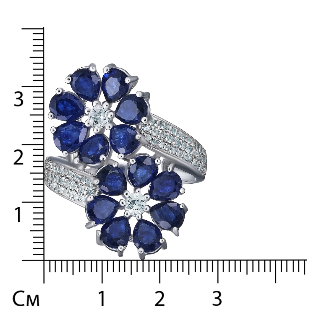 Серебряное кольцо 925 пробы; вставки 14 Сапфир 4,8 ct F/2; Россыпь Топаз белый 0,69 ct;