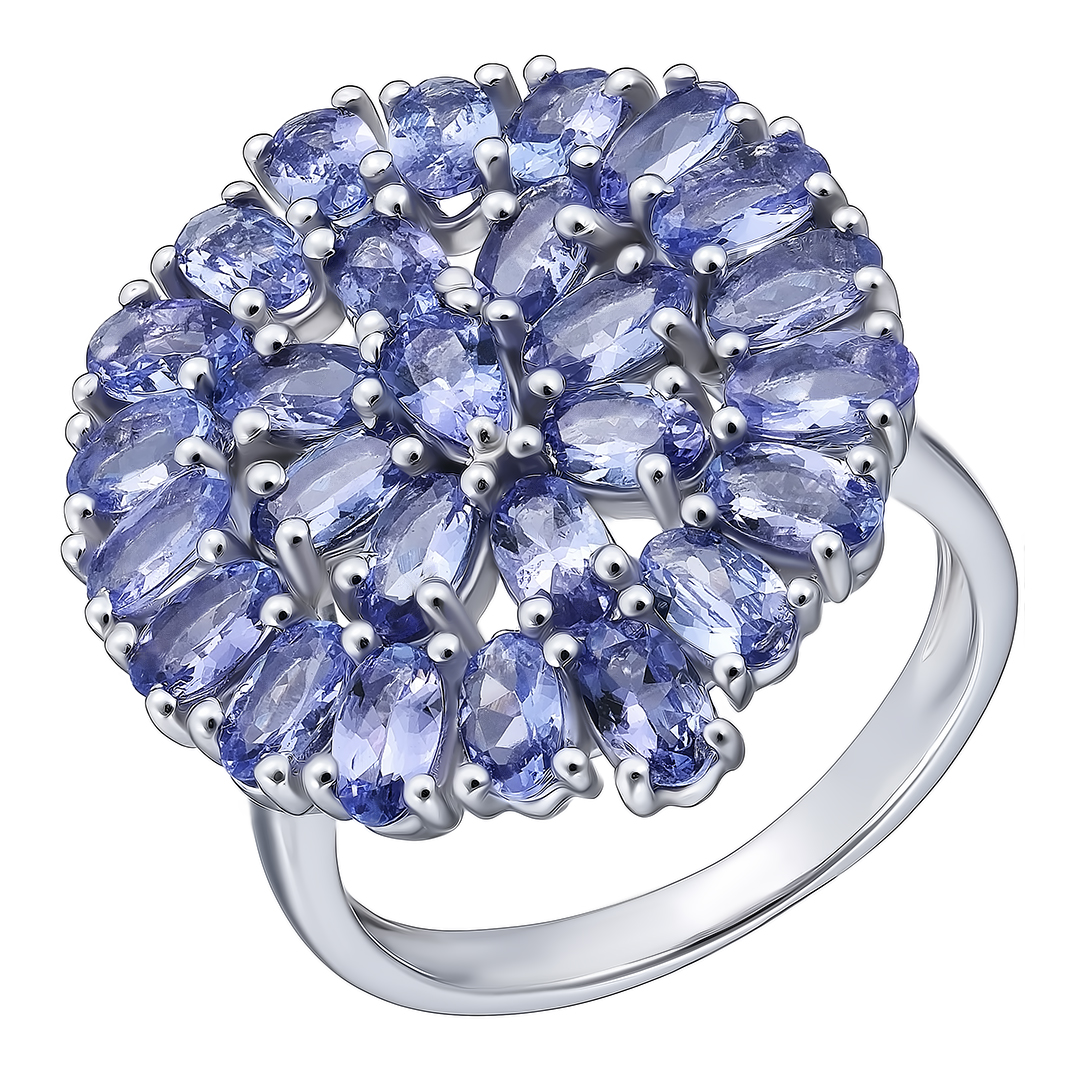 Серебряное кольцо 925 пробы; вставки Россыпь Танзанит 6,7 ct;