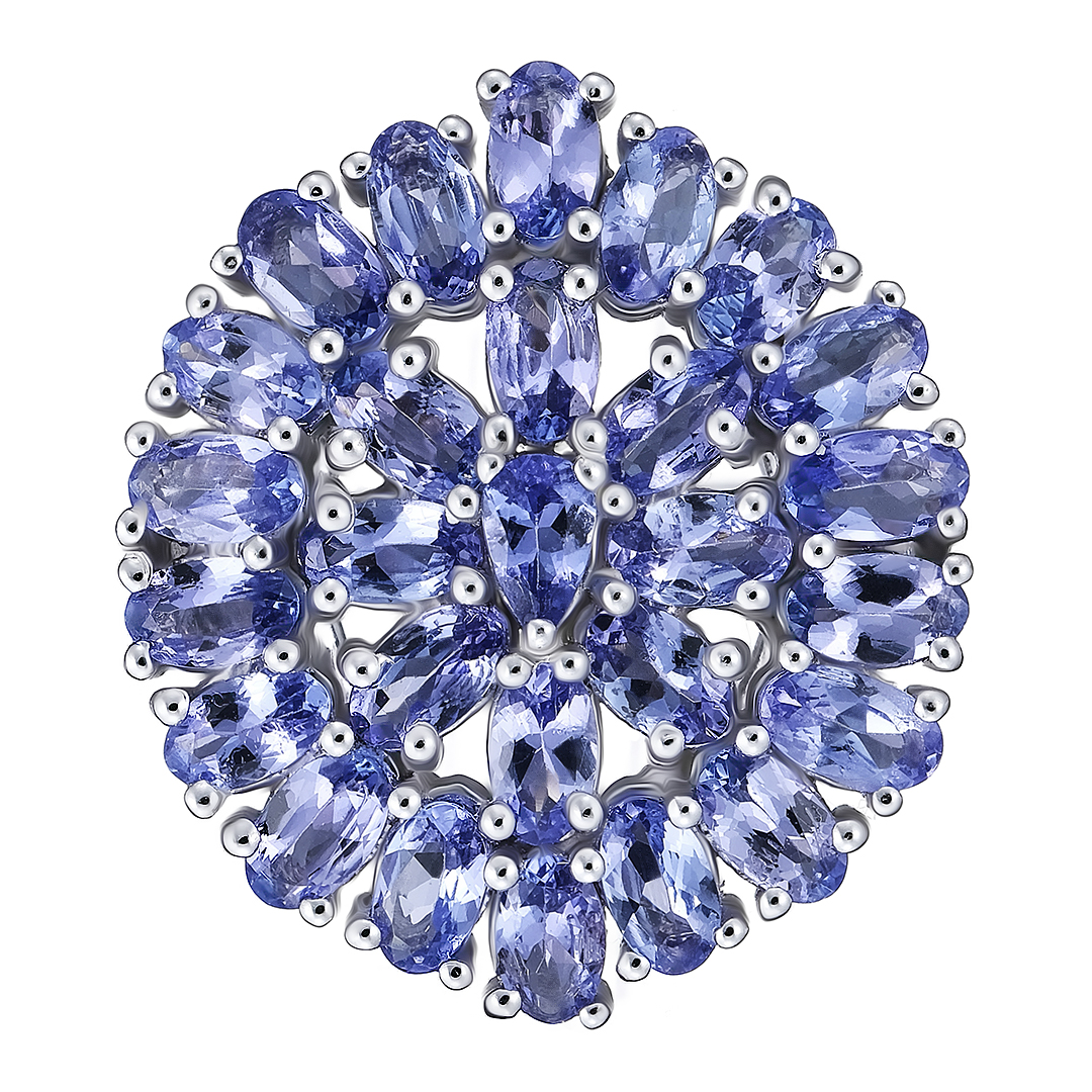 Серебряное кольцо 925 пробы; вставки Россыпь Танзанит 6,7 ct;