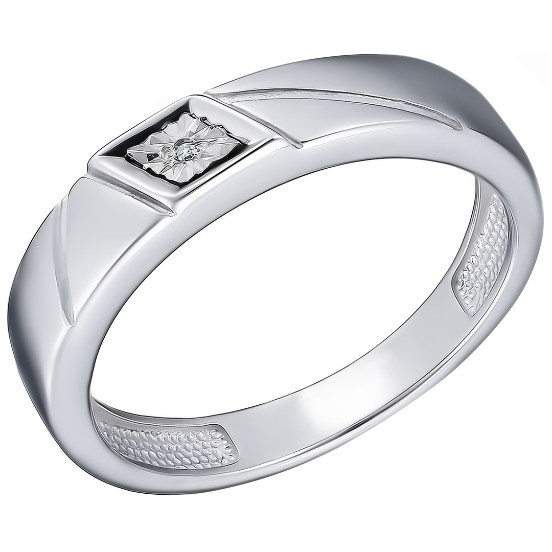 Серебряное кольцо 925 пробы; с алмазной обработкой; вставки 1 Бр.Кр-17 0,004 2/3/A