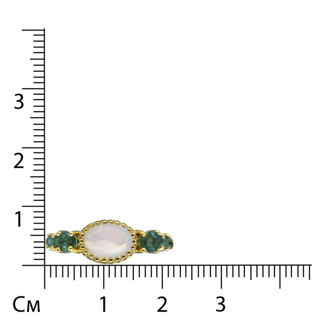 Серебряное кольцо с натуральным опалом и изумрудами