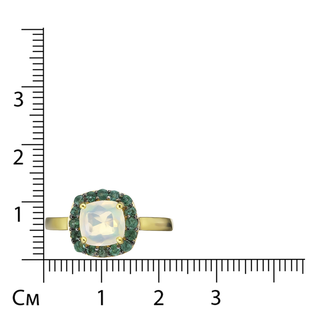 Серебряное кольцо с натуральным опалом и изумрудами