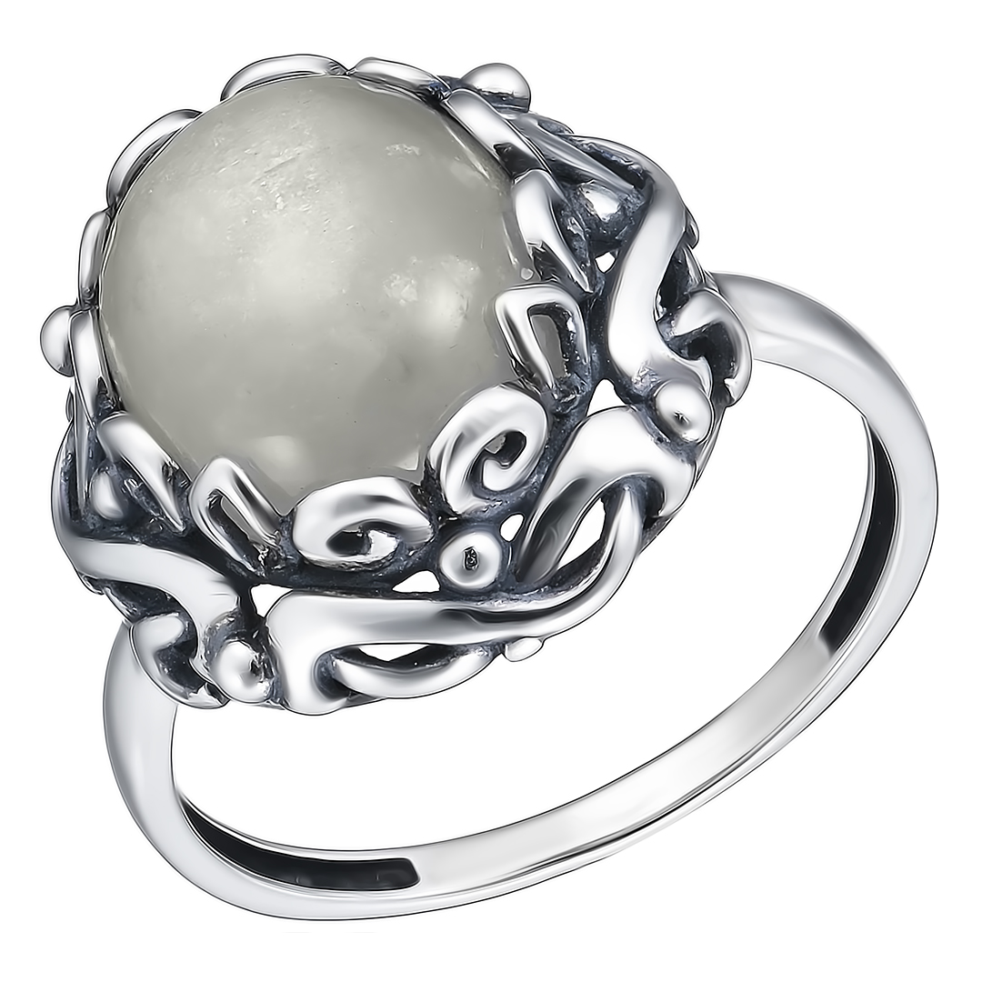 Серебряное кольцо 925 пробы; оксидирование; вставки 1 Лунный камень;
