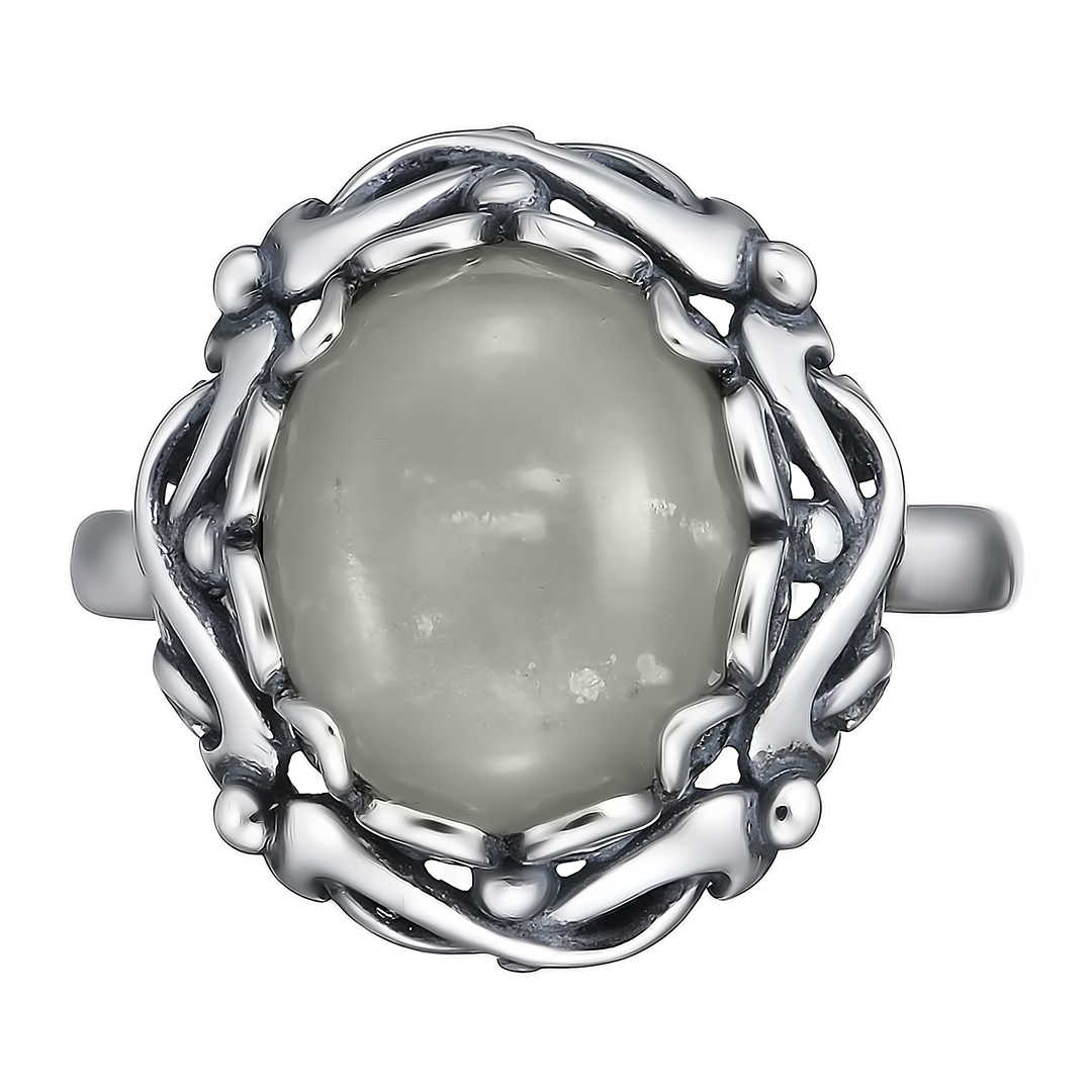 Серебряное кольцо 925 пробы; оксидирование; вставки 1 Лунный камень;
