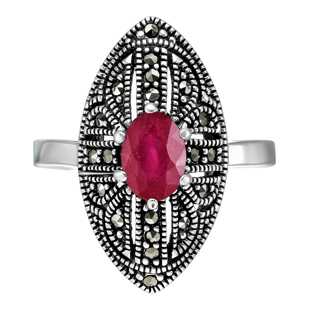 Серебряное кольцо с рубином и марказитами