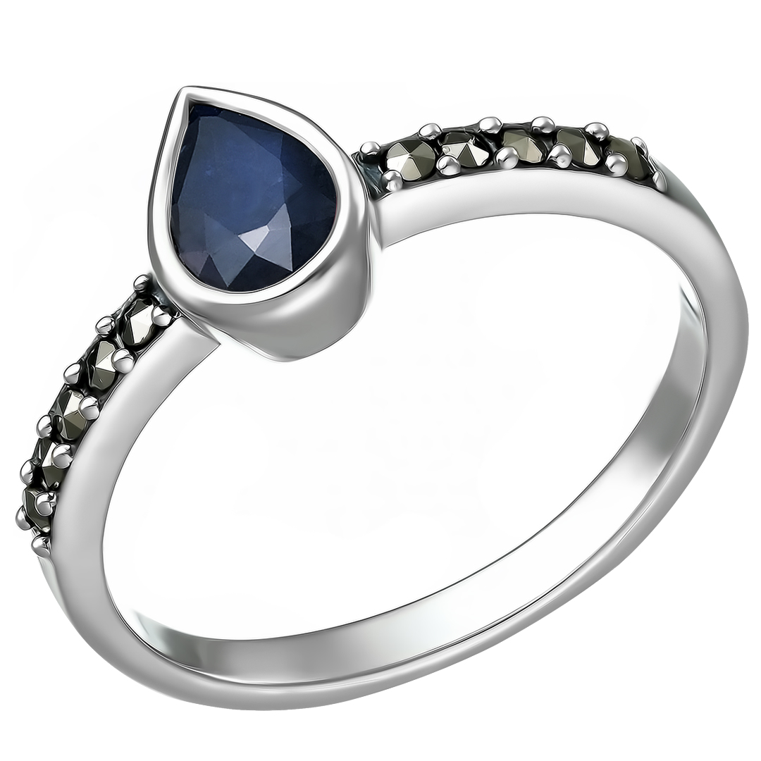 Серебряное кольцо с сапфиром и марказитами