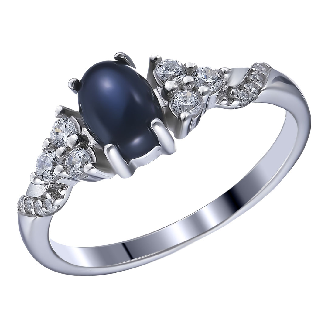 Серебряное кольцо 925 пробы; вставки 14 Фианит бесцв.; 1 Сапфир 1,05 U/2