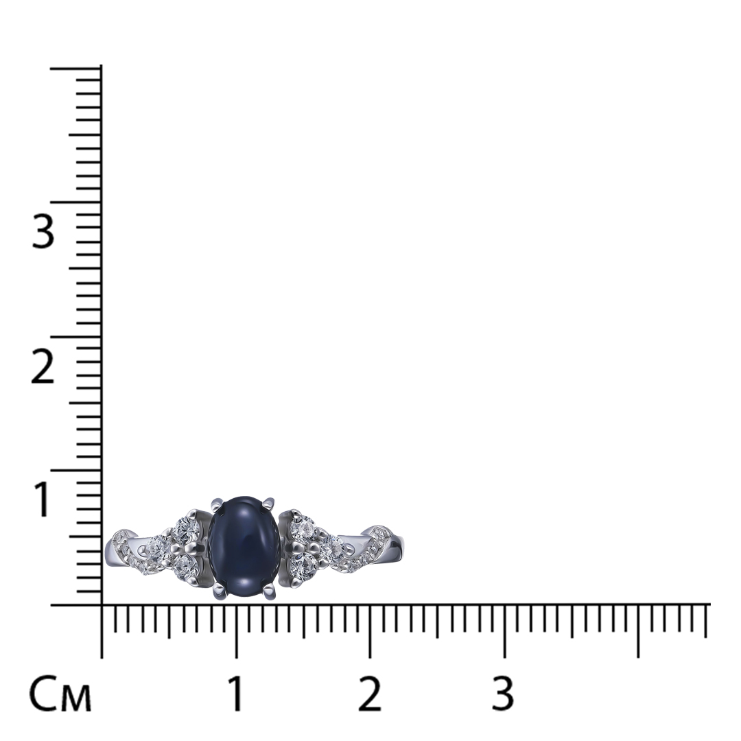 Серебряное кольцо 925 пробы; вставки 14 Фианит бесцв.; 1 Сапфир 1,05 U/2