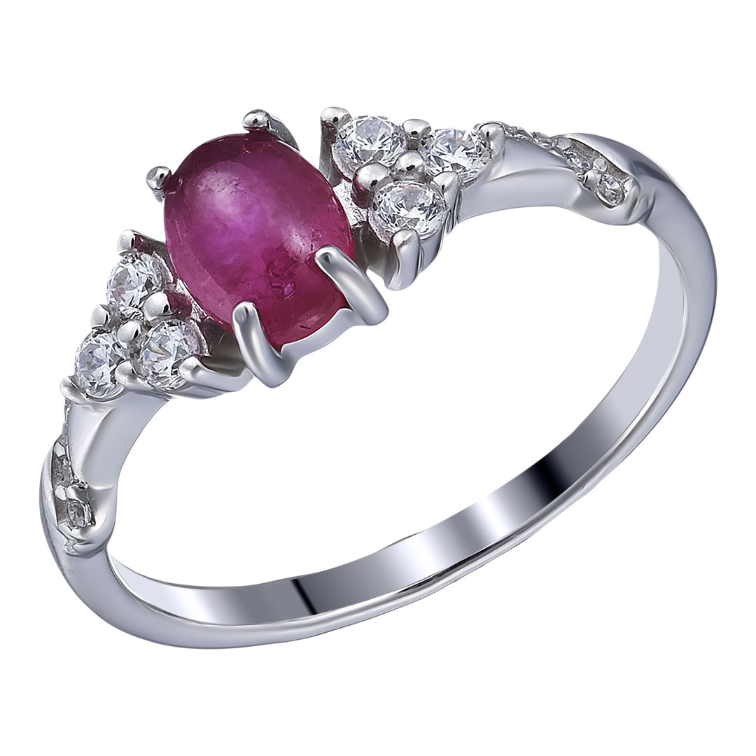 Серебряное кольцо 925 пробы; вставки 14 Фианит бесцв.; 1 Рубин 1,23 F/2