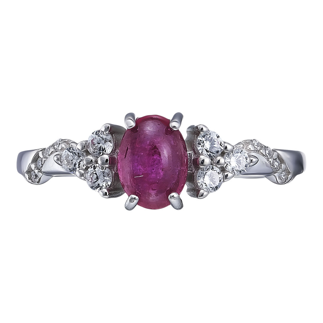 Серебряное кольцо 925 пробы; вставки 14 Фианит бесцв.; 1 Рубин 1,23 F/2