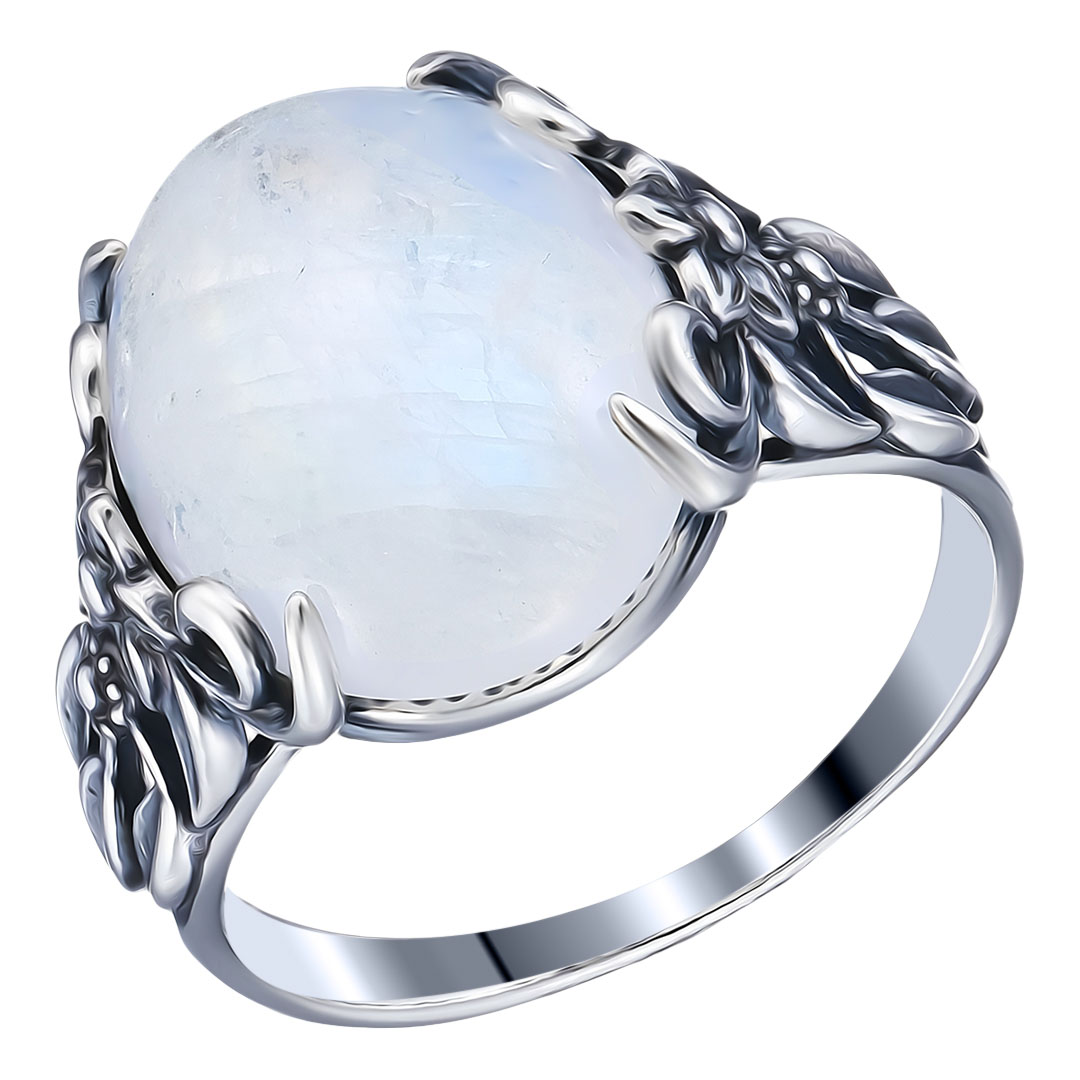 Серебряное кольцо 925 пробы; оксидирование; вставки 1 Лунный камень нат.;