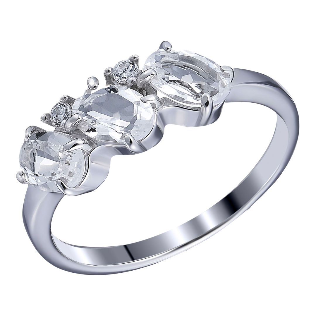 Серебряное кольцо 925 пробы; вставки 3 Горный хрусталь; 2 Фианит бесцв.;