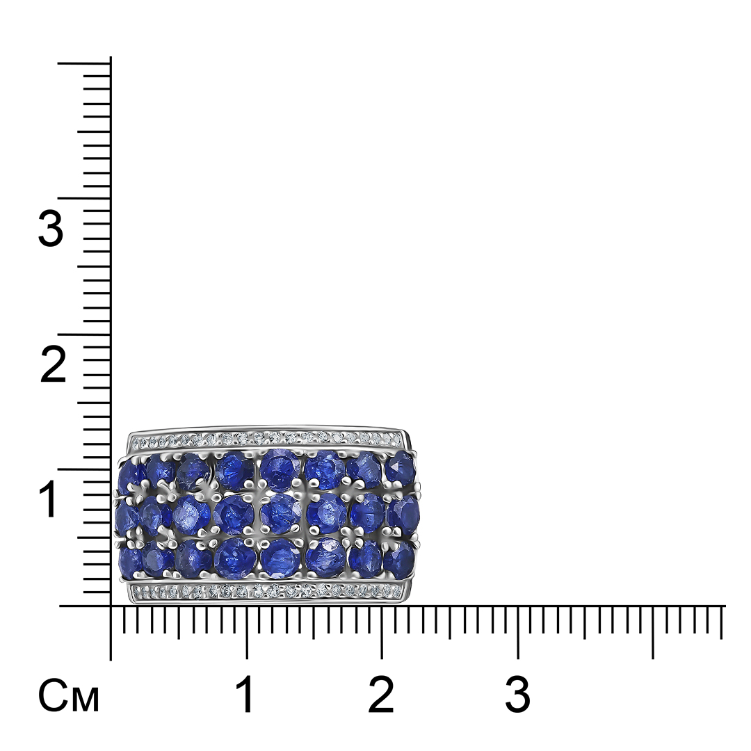 Серебряное кольцо 925 пробы; вставки 24 Сапфир F/2 3,1ct; 42 Топаз белый 0,2ct;