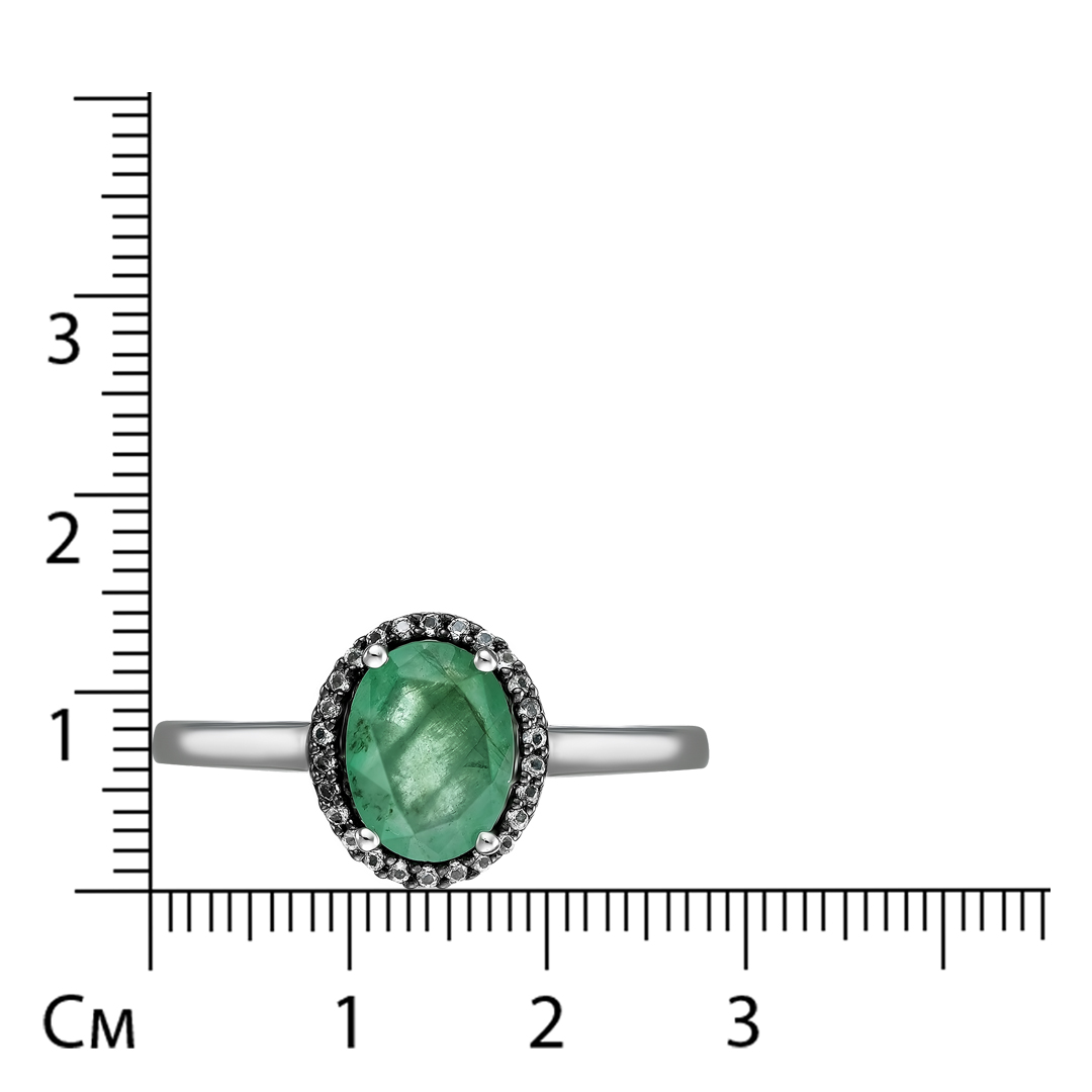 Серебряное кольцо с изумрудом и белыми топазами