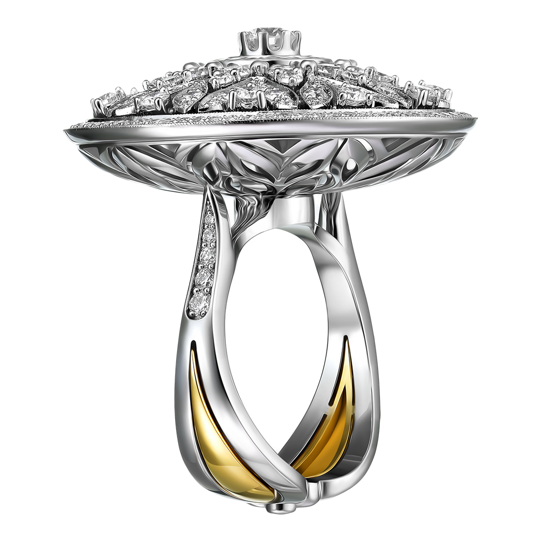 Серебряное кольцо 925 пробы; вставки 1 Агат зеленый; 12 Фианит бесцв.;