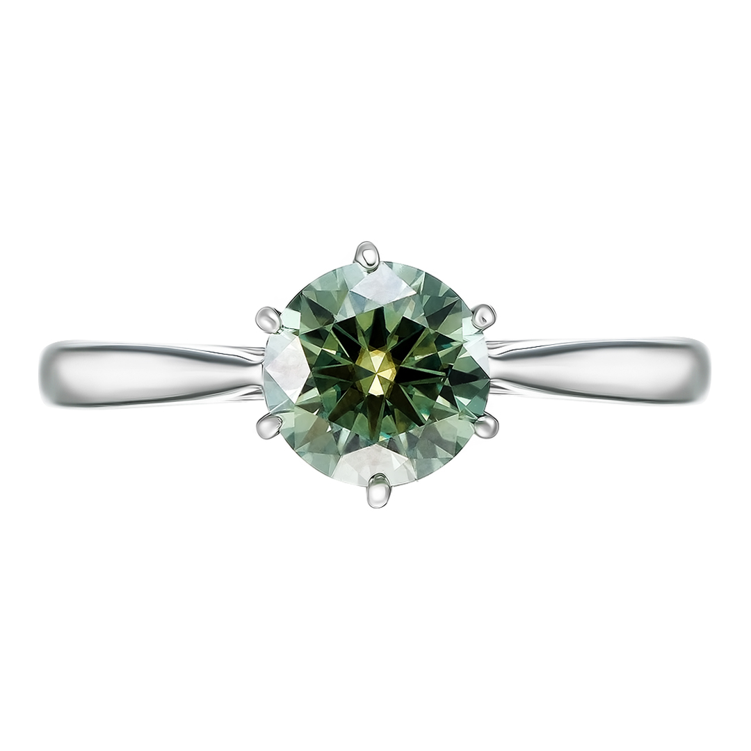 Серебряное кольцо с зеленым муассанитом