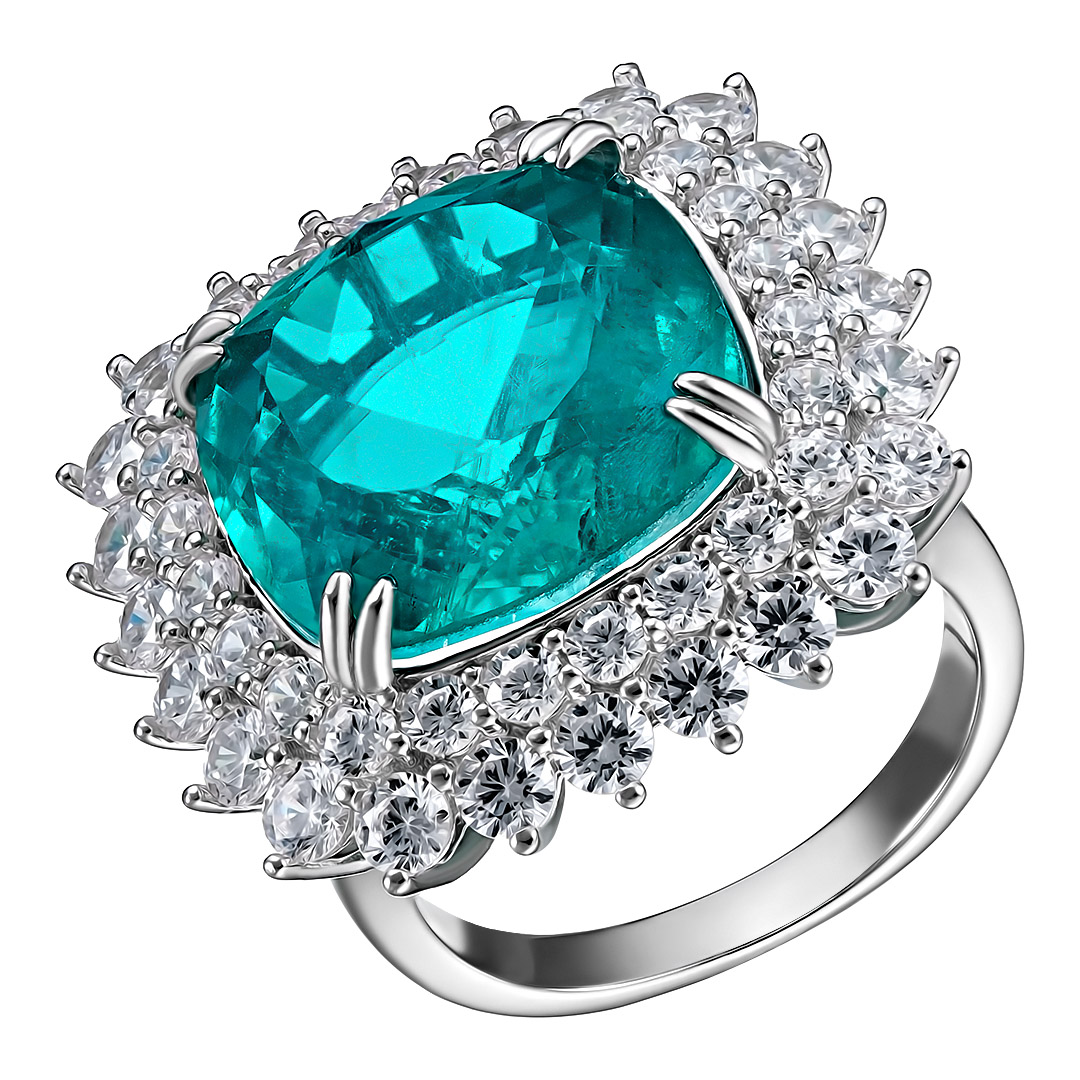 Серебряное кольцо с зеленым фианитом