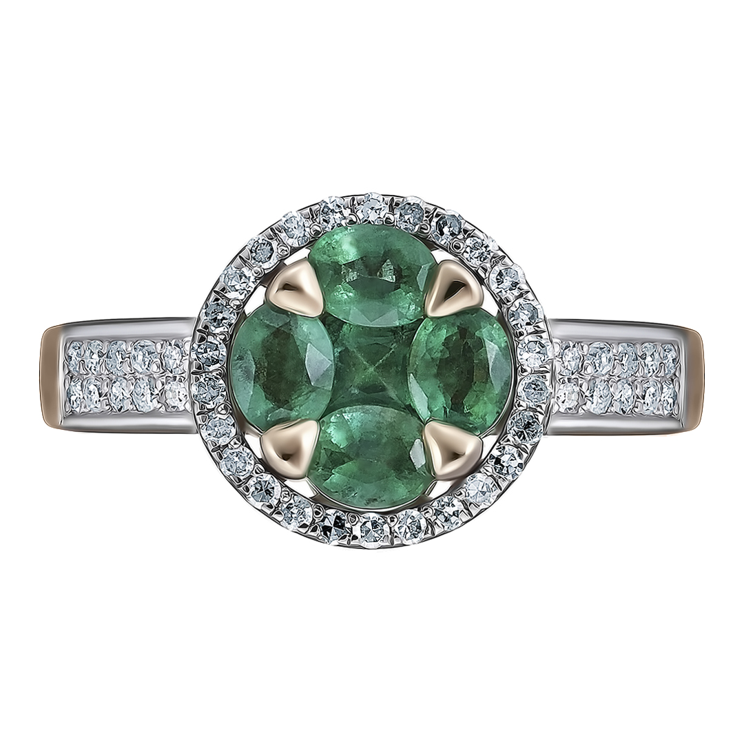 Серебряное кольцо 925 пробы; вставки 1 Агат зеленый; 12 Фианит бесцв.;