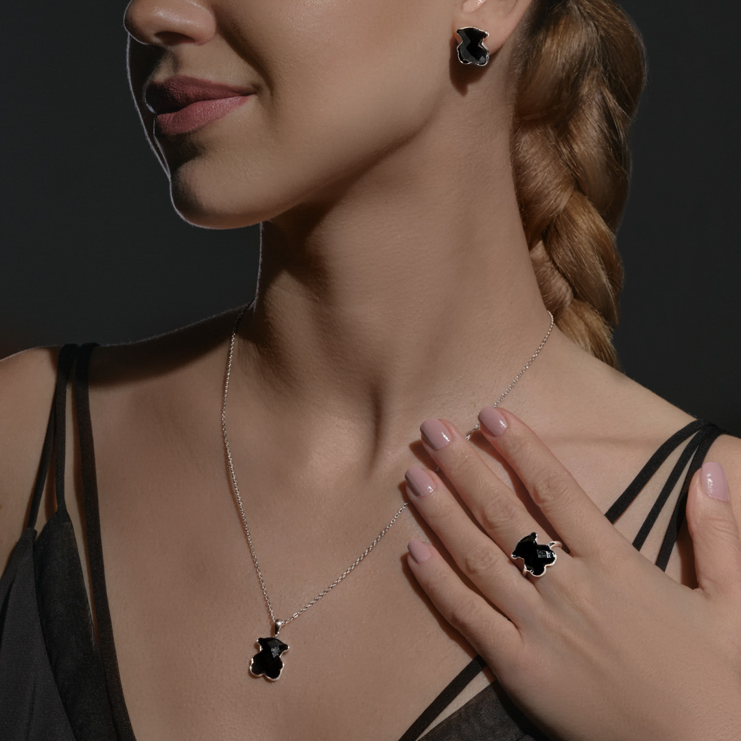 Серебряное кольцо с агатом "Мишка"