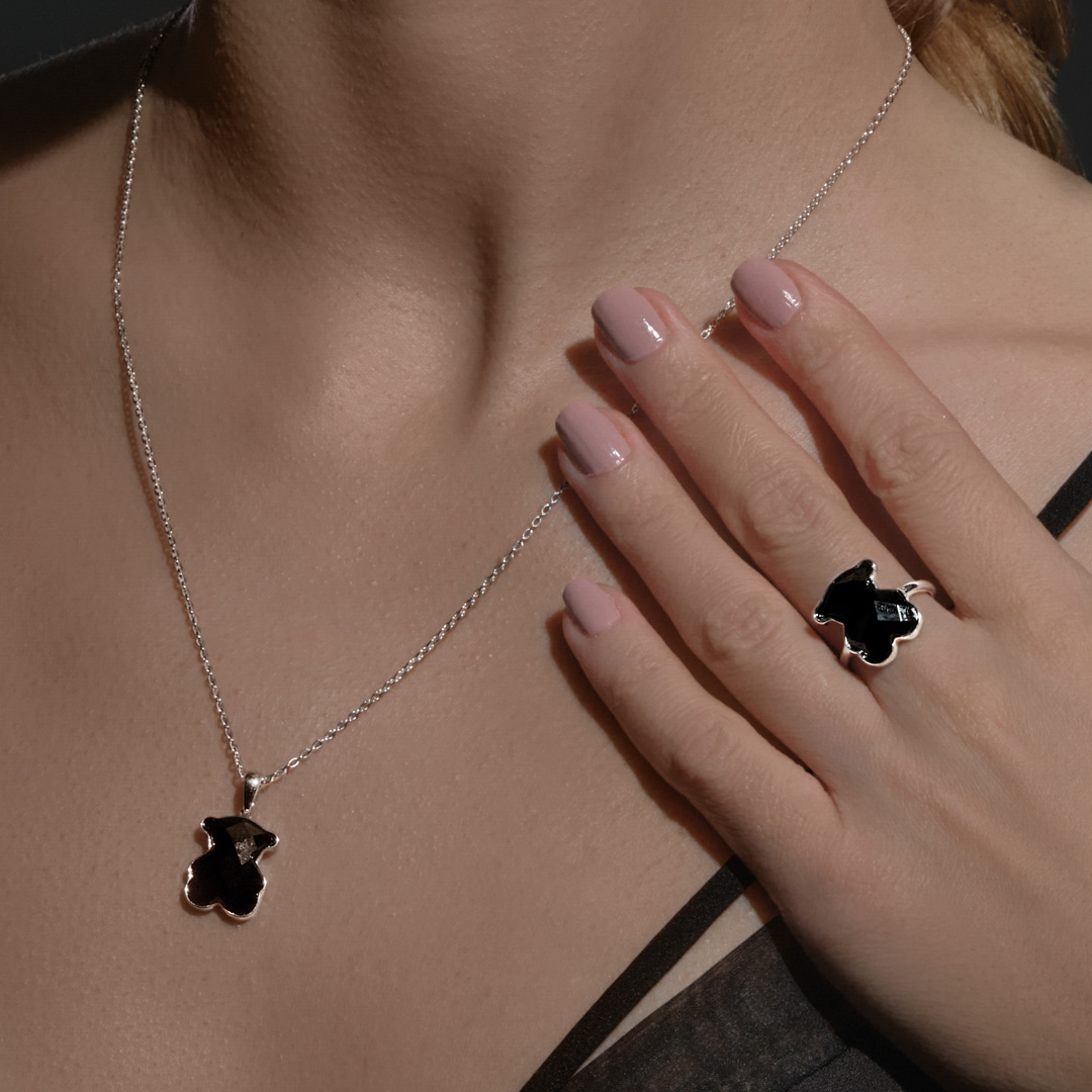 Серебряное кольцо с агатом "Мишка"
