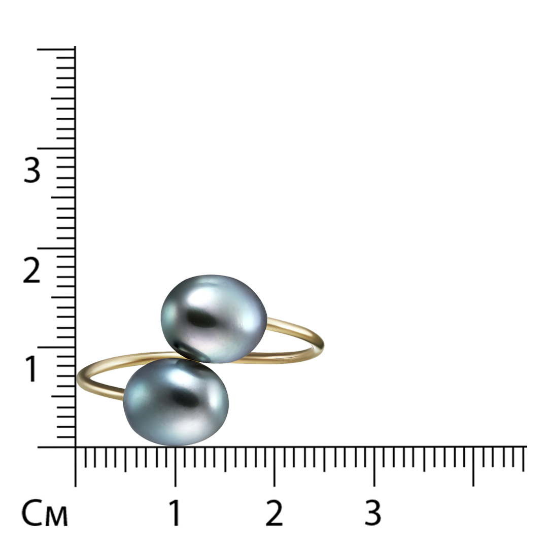 Незамкнутое кольцо из желтого золота с серым жемчугом