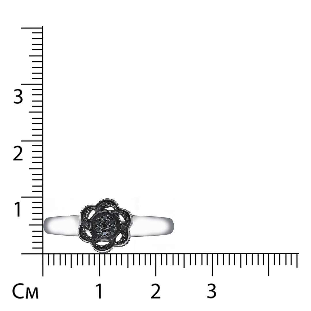 Серебряное кольцо с черными бриллиантами "Цветок"