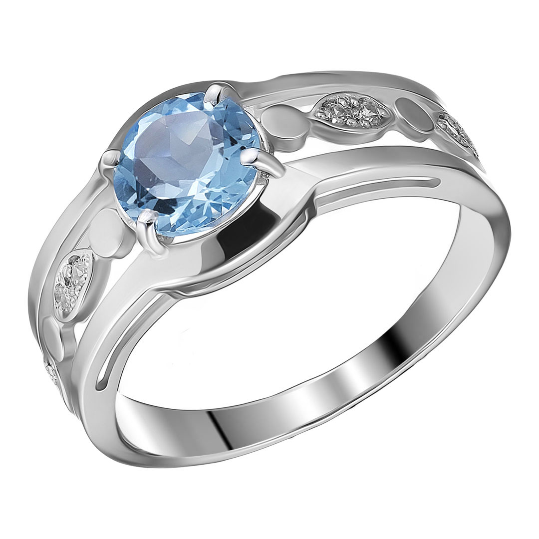Серебряное кольцо 925 пробы; вставки 1 Топаз; 8 Фианит бесцв.;