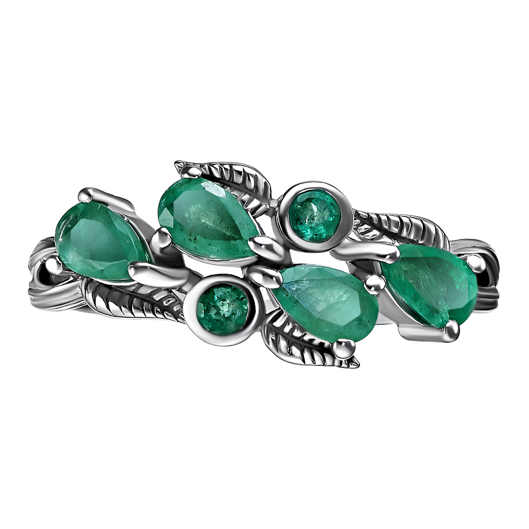 Серебряное кольцо 925 пробы; вставки 6 Изумруд (F) 0,95 ct, 4/Г3 (Бразилия);
