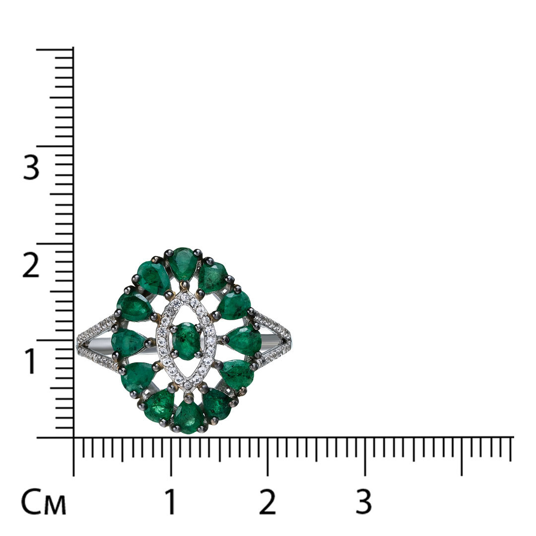 Серебряное кольцо 925 пробы; родий (бел.,черн.); вставки 13 Изумруд (F) 1,9ct 4/Г3 (Бразилия); 56 То