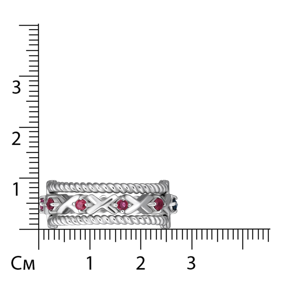 Серебряное кольцо 925 пробы; вставки 5 Сапфир 2/2 0,3ct; 5 Рубин F/2 0,3ct;