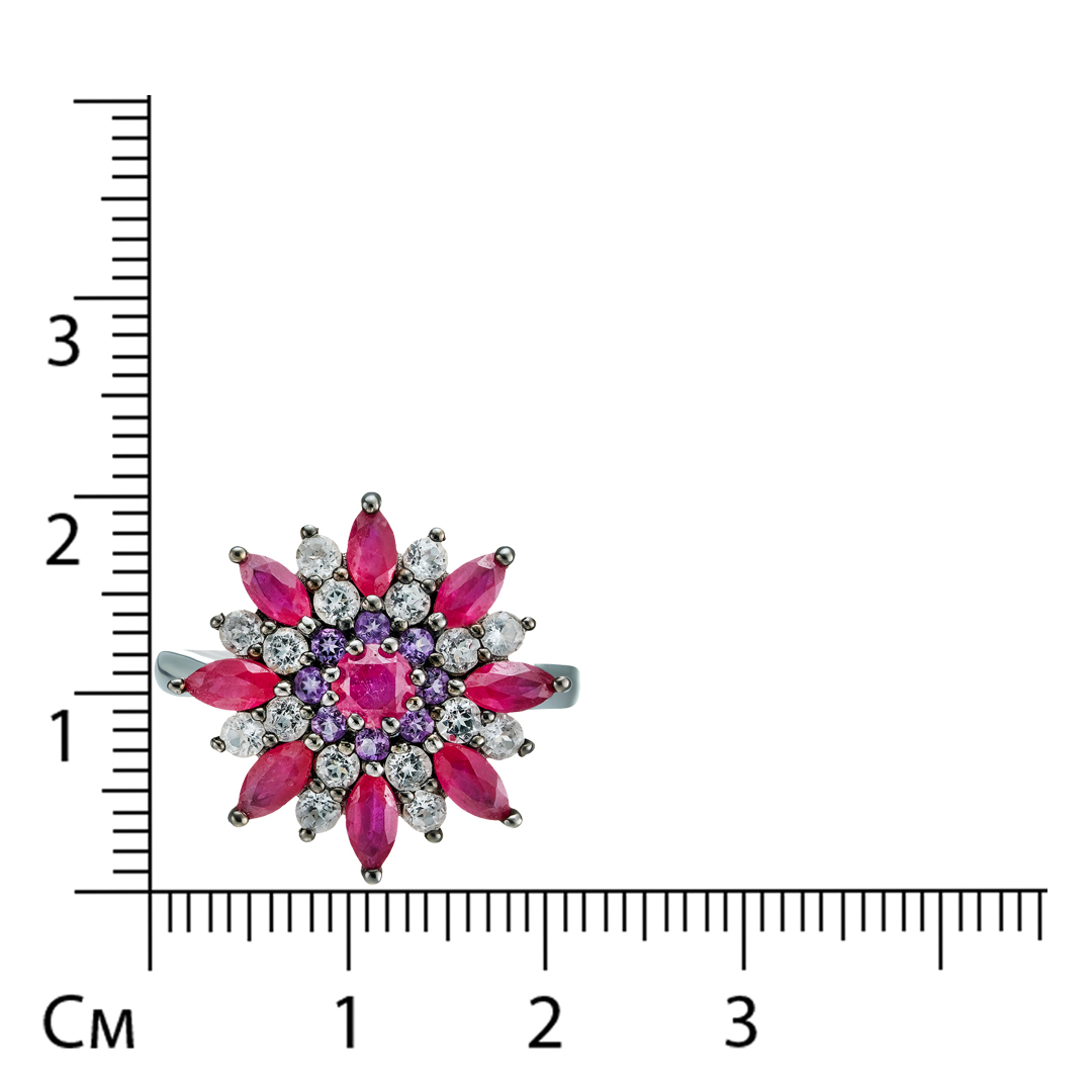 Серебряное кольцо с рубинами "Цветок"