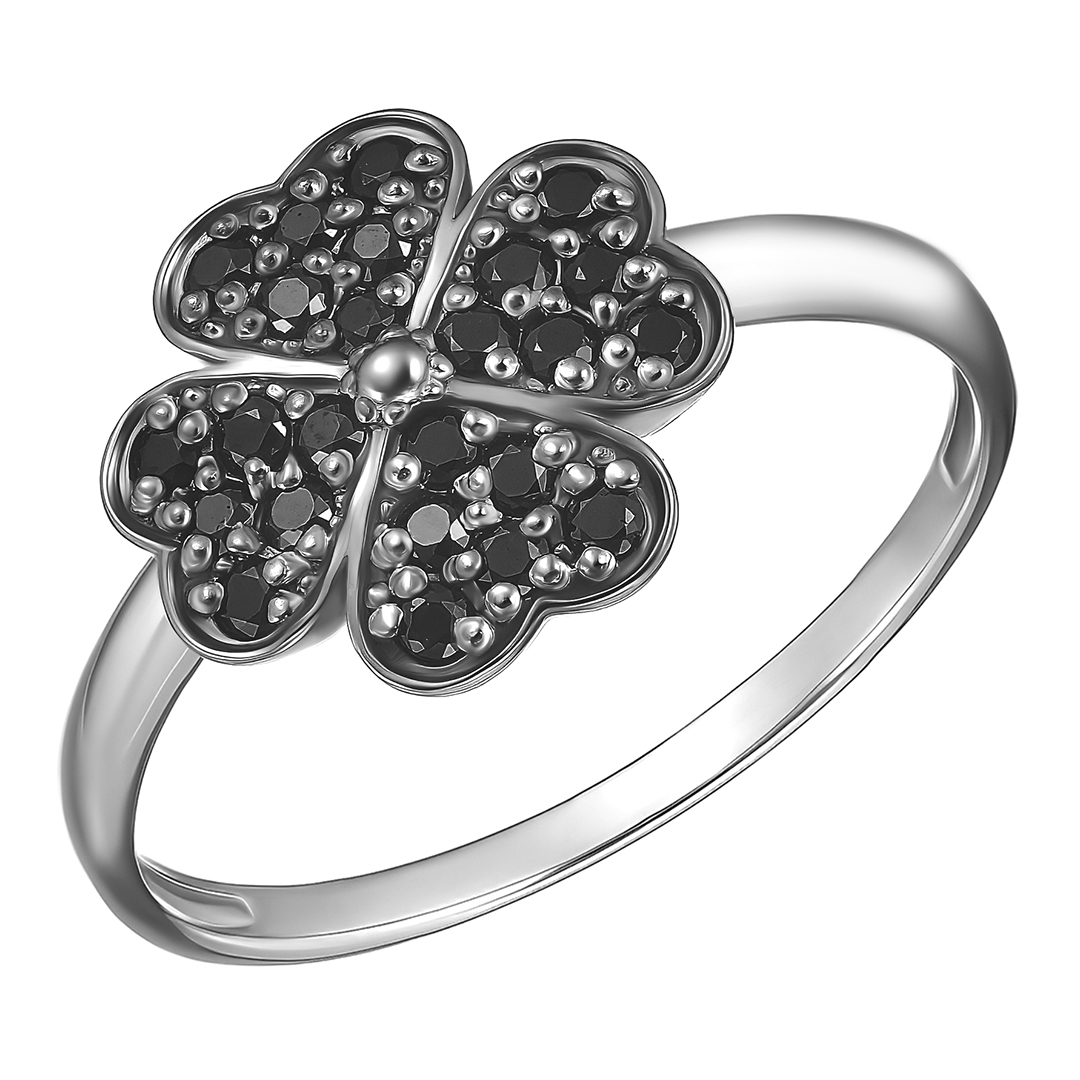 Серебряное кольцо с черными турмалинами "Клевер"