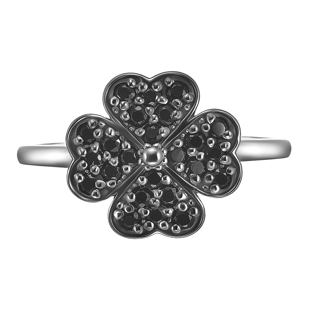 Серебряное кольцо с черными турмалинами "Клевер"