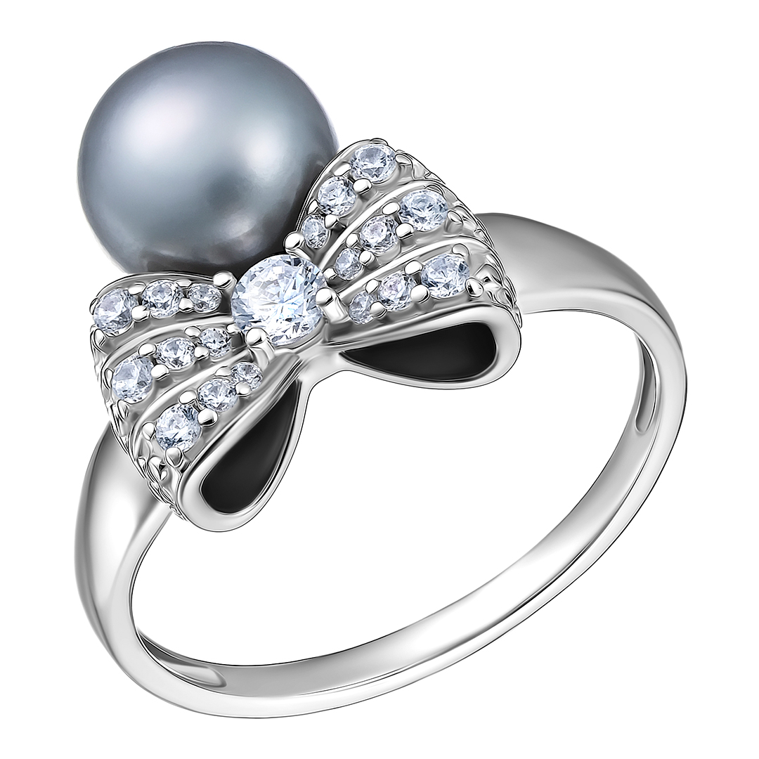 Серебряное кольцо с жемчугом "Бант"