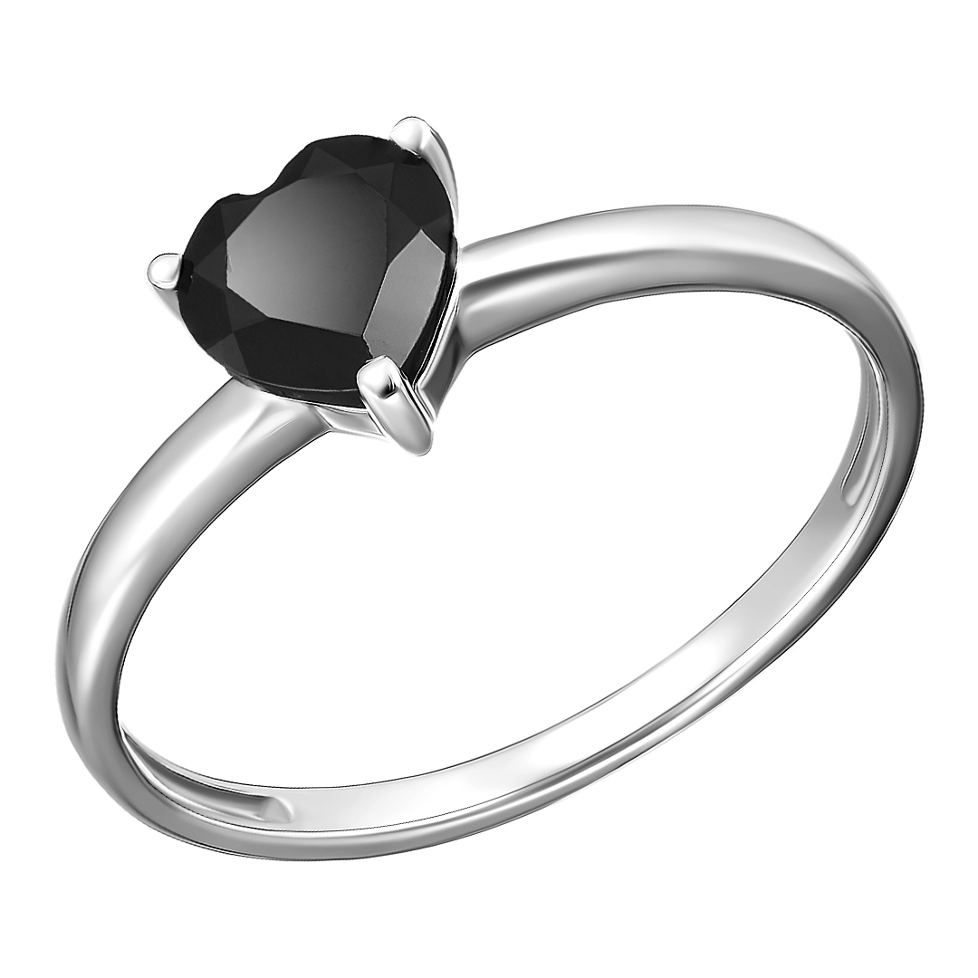 Серебряное кольцо с черным турмалином "Сердце"